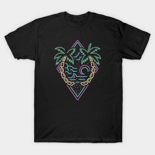 Retro Summer Beach Line Art with Palm Trees T-Shirt